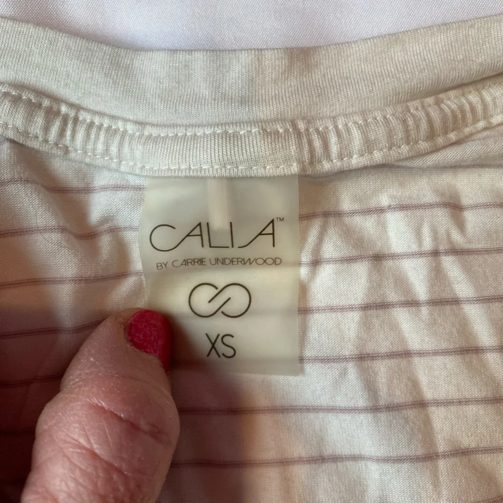 CALIA Everyday Long Sleeve white with Lavender stripes, ruched sleeves - Picture 2 of 6